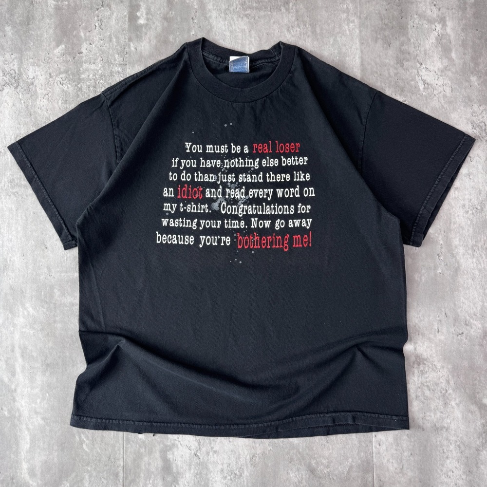Vintage Real Loser Idiot T-Shirt Mens L Faded Black Funny Sarcastic Graphic Y2K